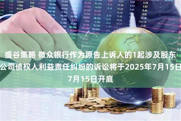 盛谷策略 微众银行作为原告上诉人的1起涉及股东损害公司债权人利益责任纠纷的诉讼将于2025年7月15日开庭